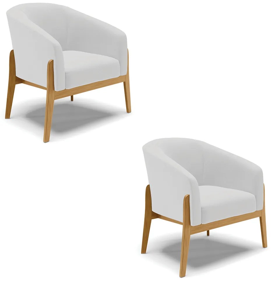 Poltrona Decorativa Base de Madeira kit 2 Stella Linho D03 - D'Rossi - A05 Cinza
