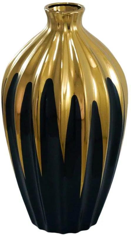 Vaso Decorativo Preto com Detalhes em Dourado - 40x20x20cm