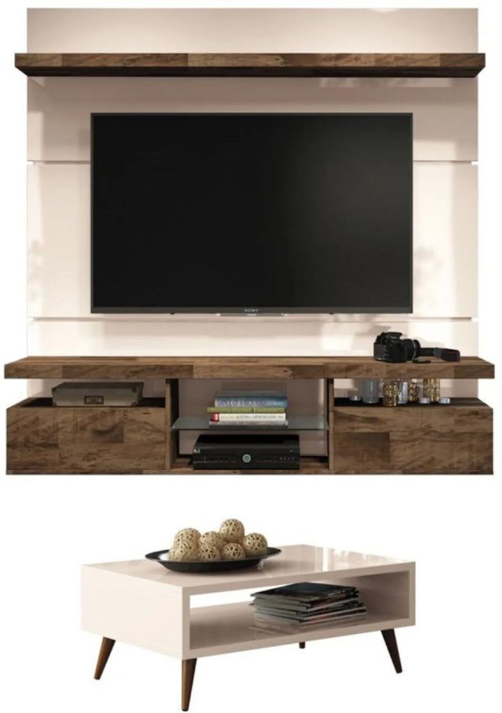 Painel TV Livin 1.6 com Mesa de Centro Lucy Off White/Deck - HB Móveis