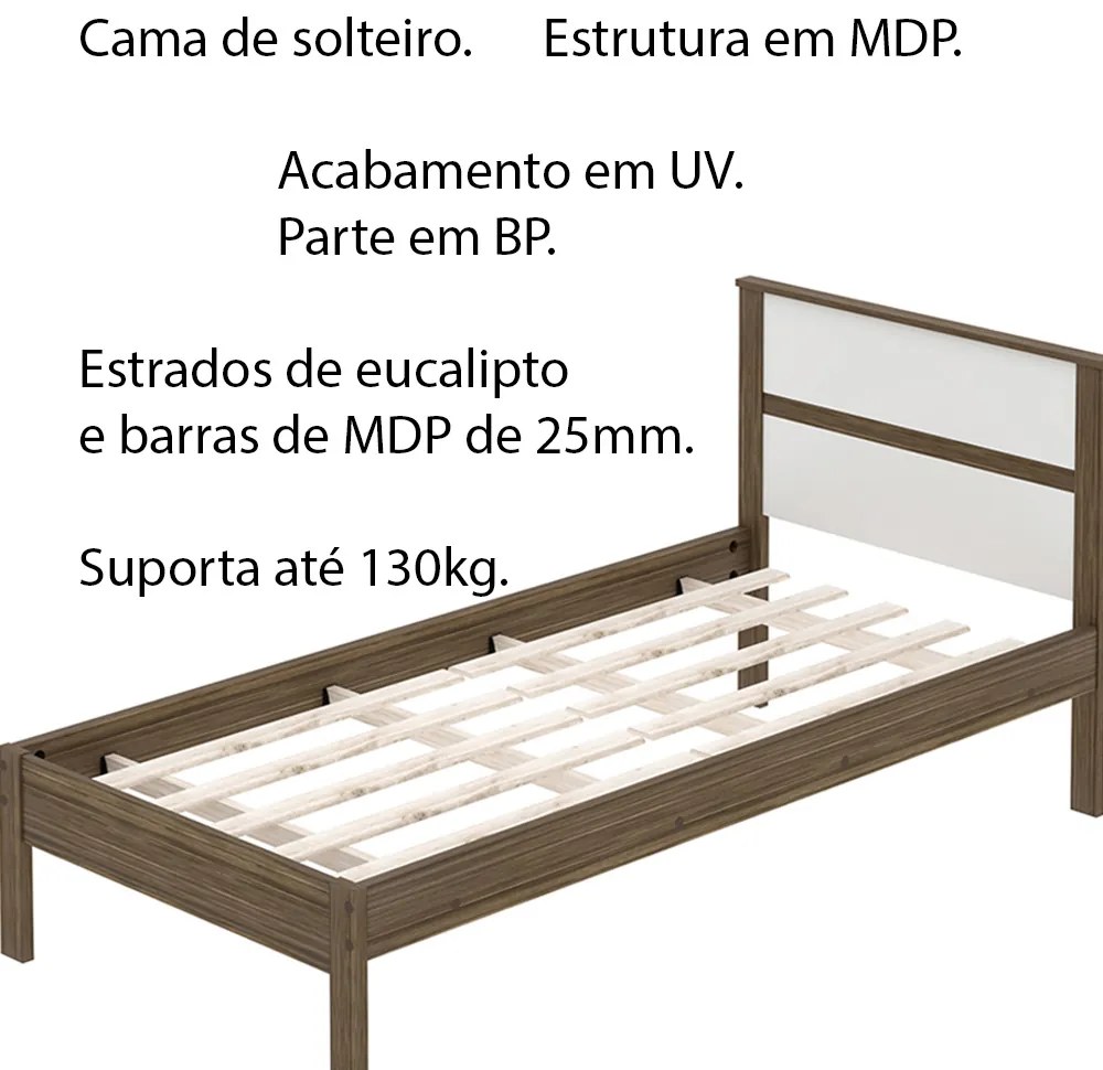 Cama de solteiro MDP CM8004 Nogal/Branco G69 - Gran Belo