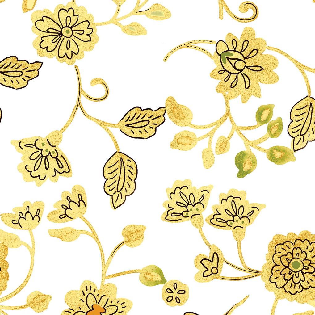 Papel de parede adesivo floral amarela e branca