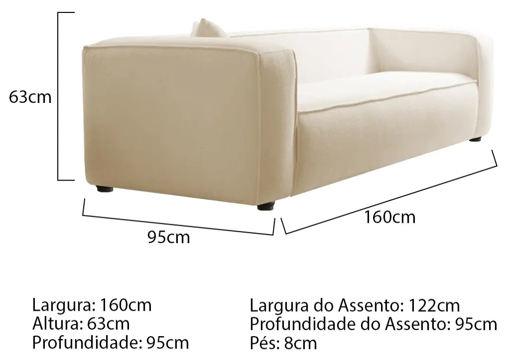 Sofá 2 Lugares 160cm Orgânico Luxo Recepção Cecília Bouclé - ADJ Decor