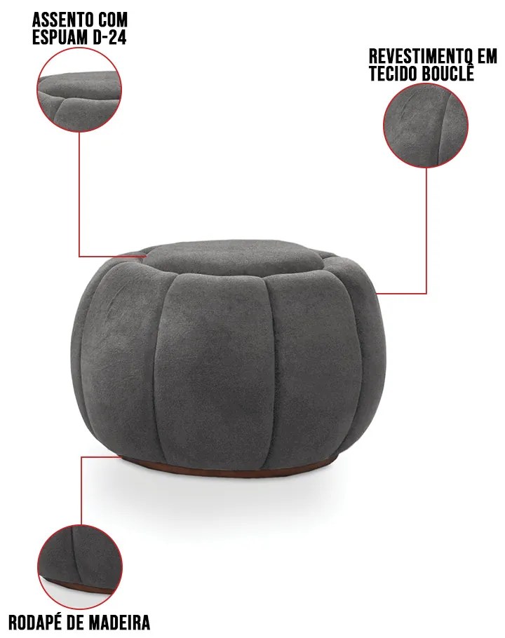 Poltrona Decorativa Orgânica Giratória com Puff Cloud Bouclê Cinza Escuro E03 - D'Rossi