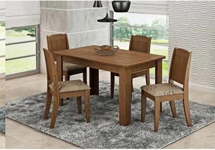 Mesa Para Sala de Jantar com 4 Cadeiras Bárbara Savana/Café - Cimol Móveis