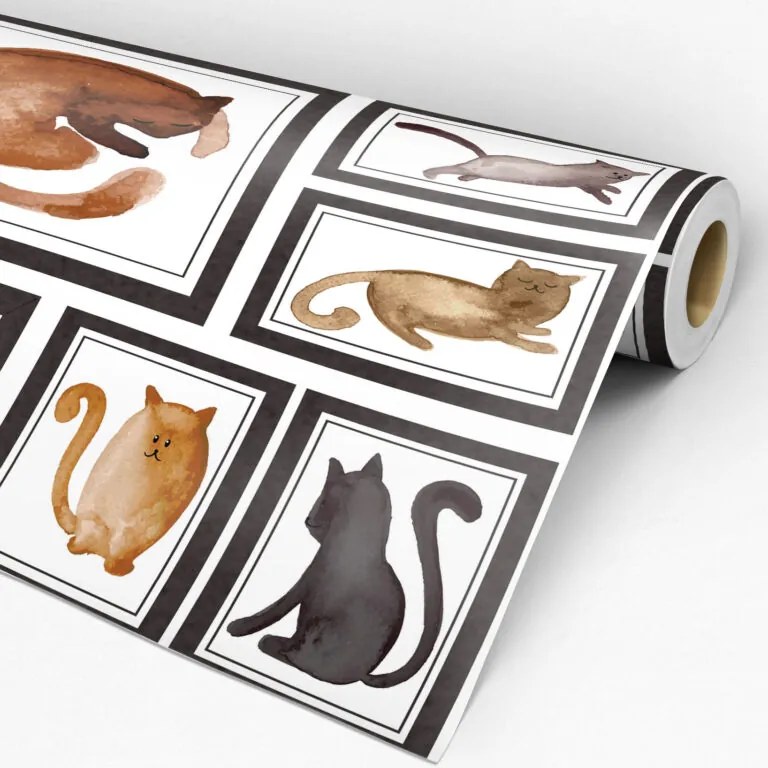 Papel de parede adesivo animal pintura gatos