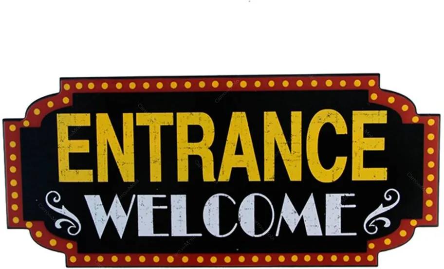 Placa Decorativa Entrance Welcome Teatro Antigo em Madeira - 59x27 cm