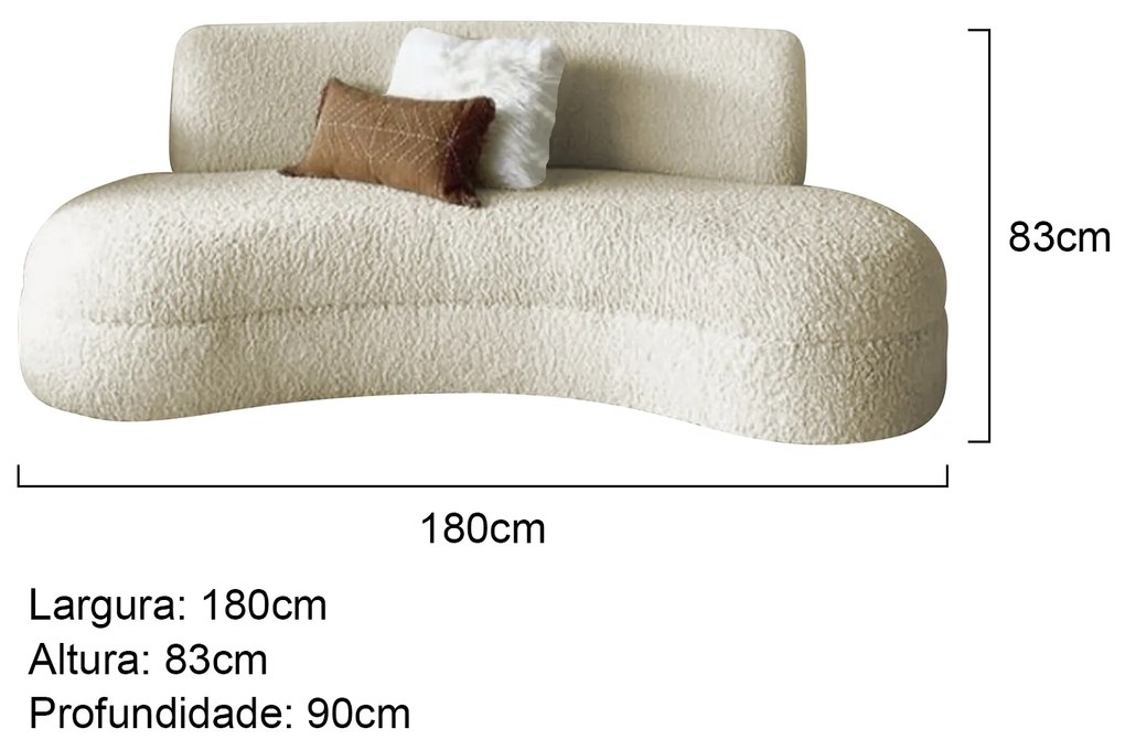 Sofá Divã Curvo Sala de Estar Maria 180 cm Bouclé - ADJ Decor