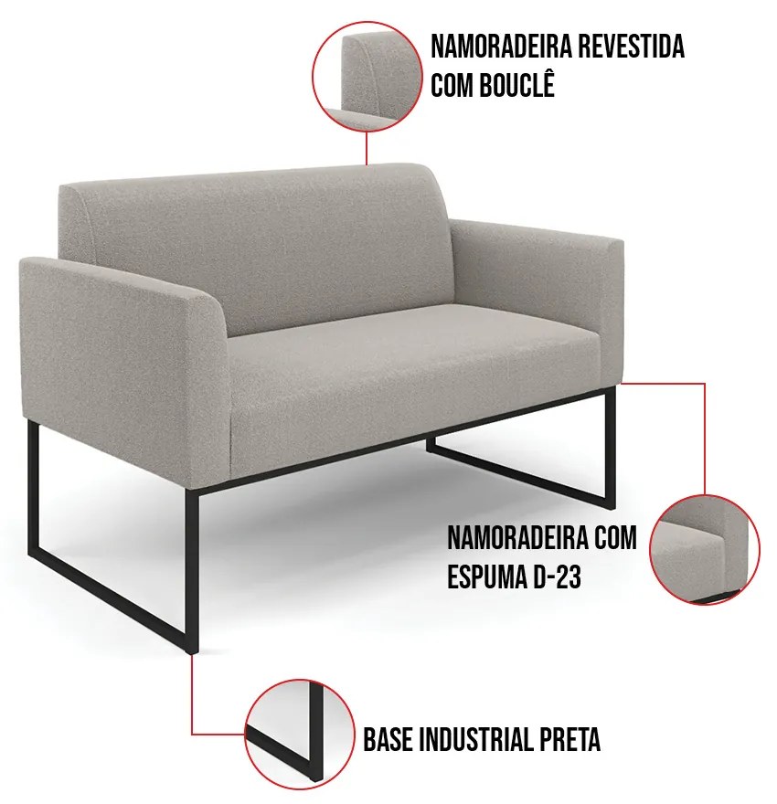 Sofá 2 Lugares Namoradeira Industrial Preto Marisa Bouclê Cinza D03 - D'Rossi