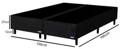 Base Para Cama Box Casal Bipartido 158cm Poliéster Bordado Perola Negr