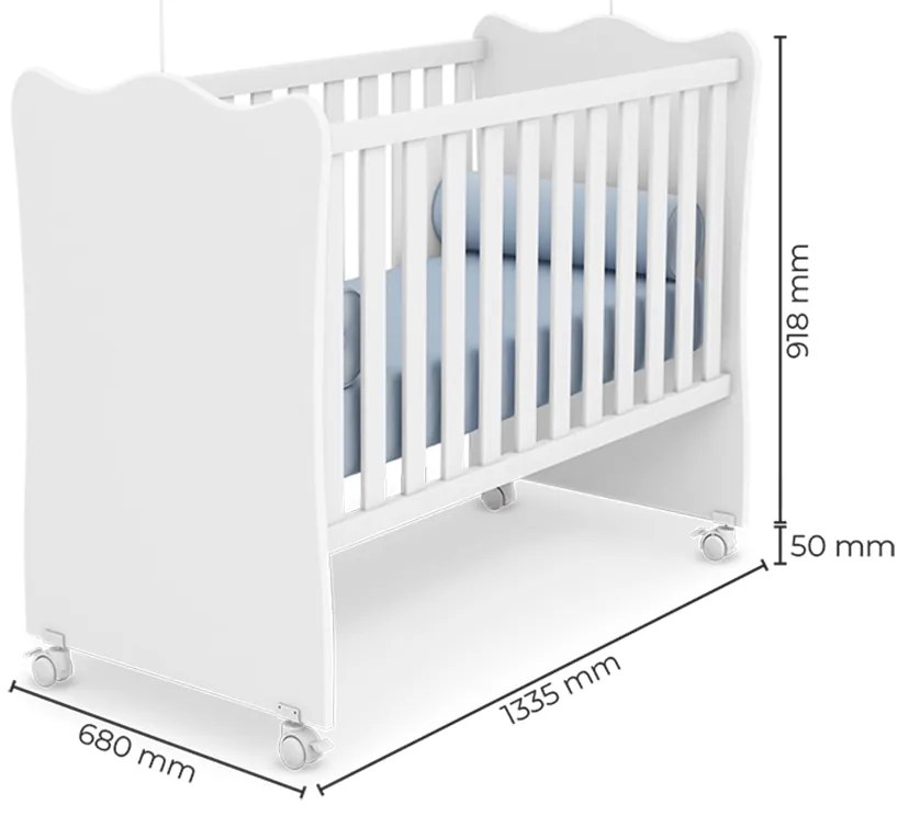 Kit Berço, Guarda Roupa Infantil 2 Portas 3 Gavetas com Cantoneira e Cômoda Infantil c/ Trocador 4 Gavetas Brilhar Q01
