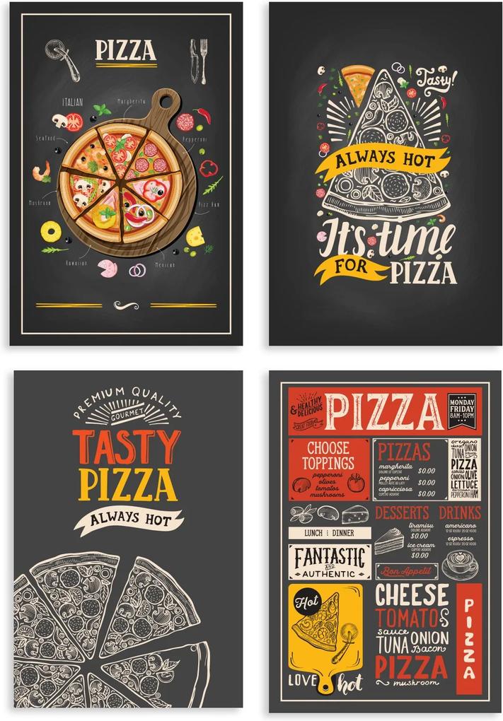 Placas Decorativas MDF Pizzas Diversas 20x30cm Kit 4un
