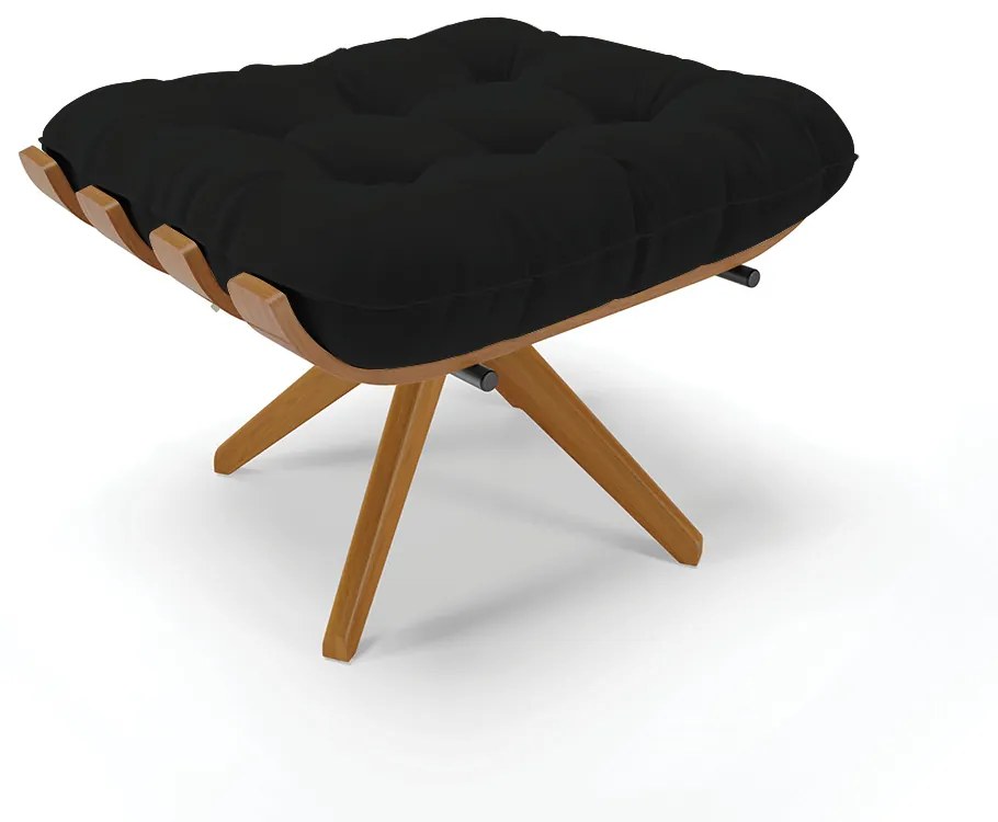 Poltrona com Puff Giratório Costela Linho Base de Madeira MA30 M11 - D'Rossi - A79 Preto