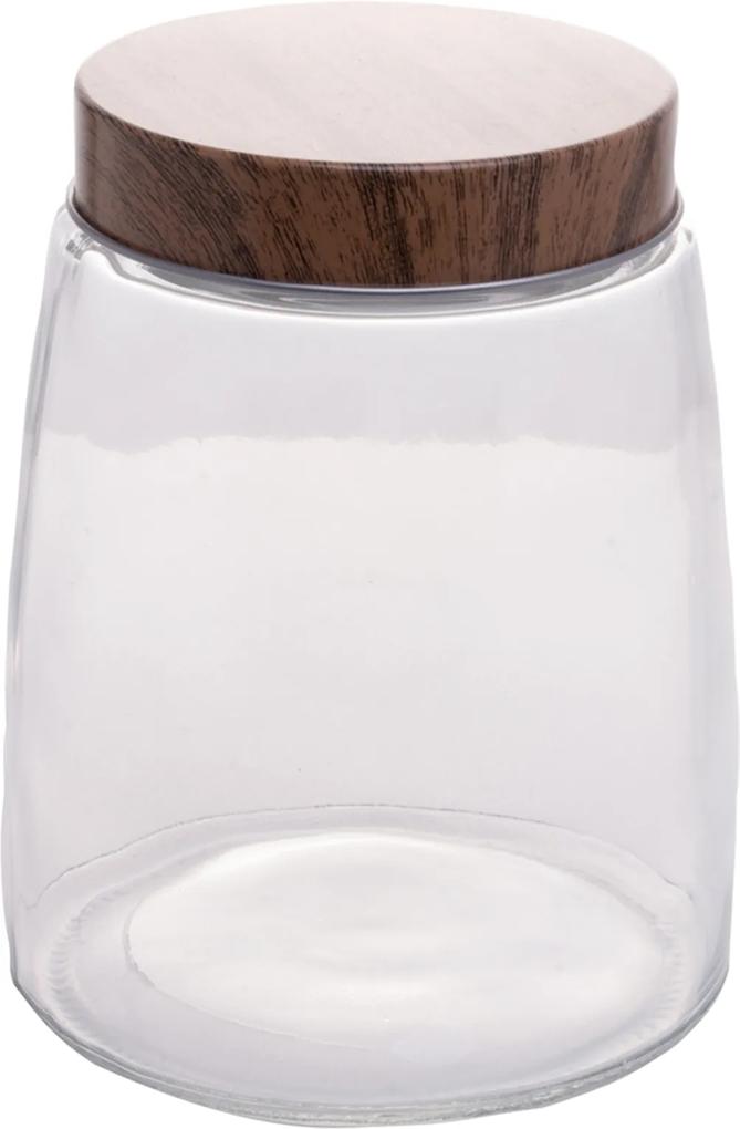 Porta mantimento Lyor de vidro c/tampa metálica estilo madeira 12,5x16,5cm Incolor