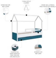 Cama Infantil Casinha Com 2 Gavetas Infix C06 Branco/Azul - Mpozenato