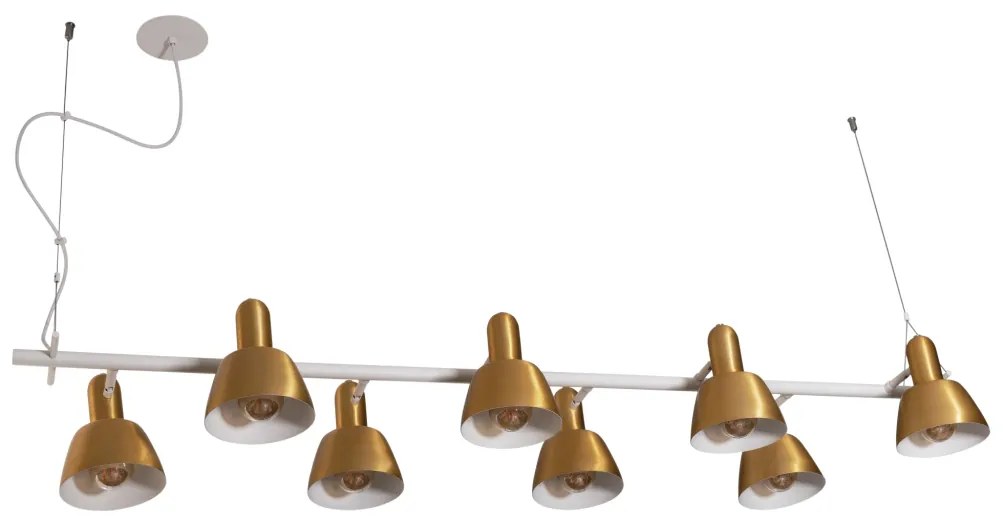 Pendente Frida 150X18X36,4Cm 8Xe27 Alumínio - Usina 25060/8 (DR-M - Dourado Metálico, BT - Branco Texturizado)