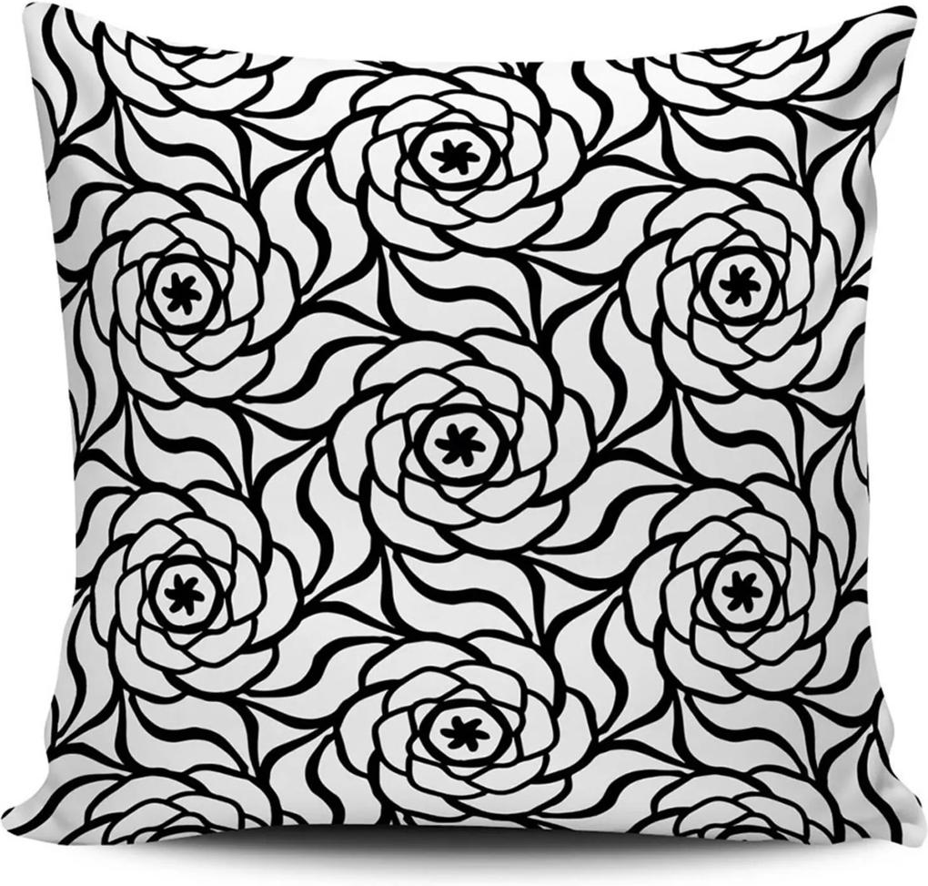 Almofada decorativa Rosas Geometricas Preto e Branco 45x45cm