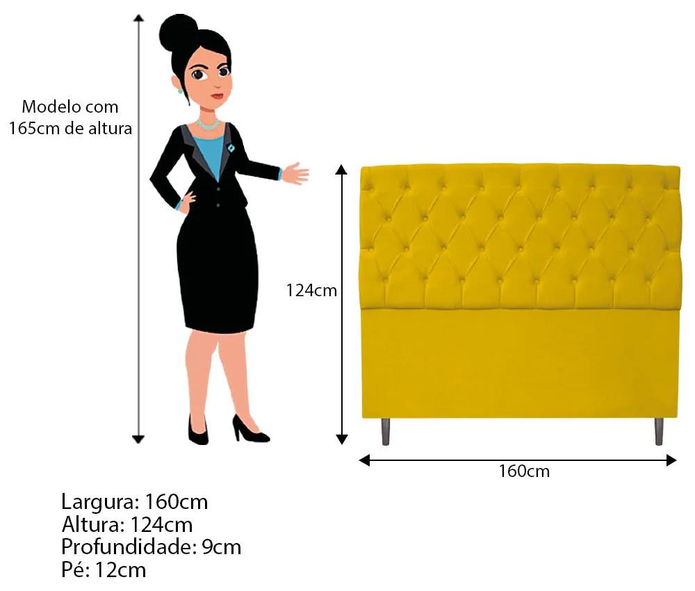 Kit Cabeceira e Calçadeira Liverpool 160 cm Queen Size Suede Amarelo - ADJ Decor