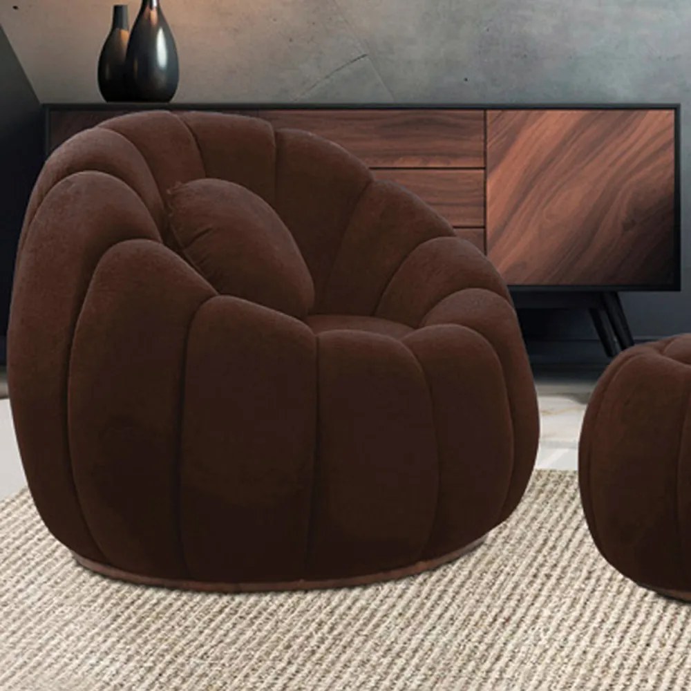 Kit 02 Poltronas Decorativa Orgânica para Sala Cloud Bouclê E03 - D'Rossi - Marrom