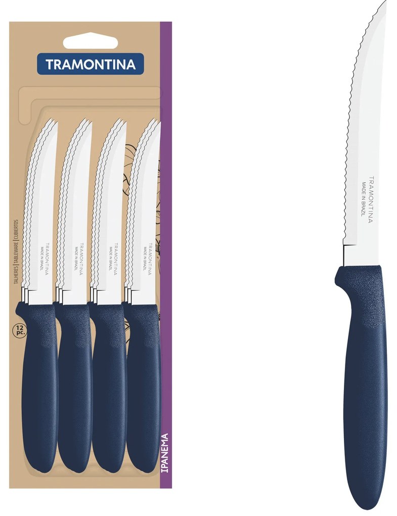 Conjunto de Facas para Churrasco Tramontina Ipanema com Lâminas em Aço Inox e Cabos de Polipropileno Azul 12 Peças -  Tramontina