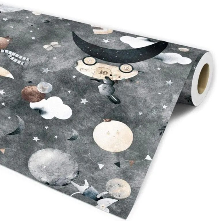 Papel De Parede Infantil Baby Raposinha Céu Estrela Lua Nuvens