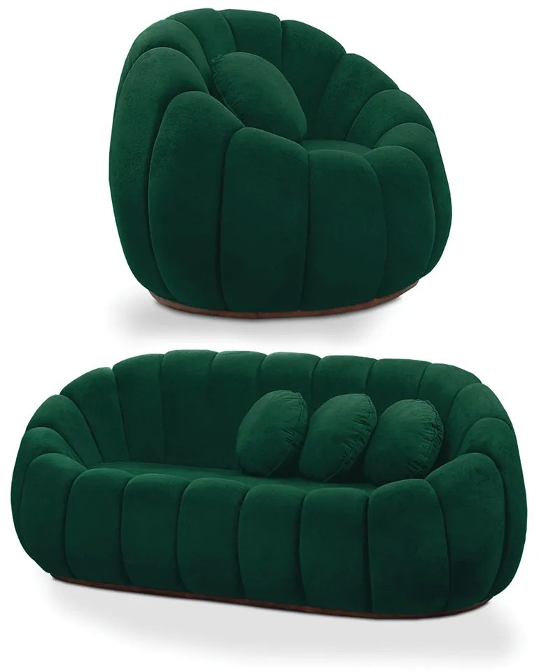 Sofá 2 Lugares com Poltrona Giratória Orgânica Cloud Bouclê E03 - D'Rossi - Verde