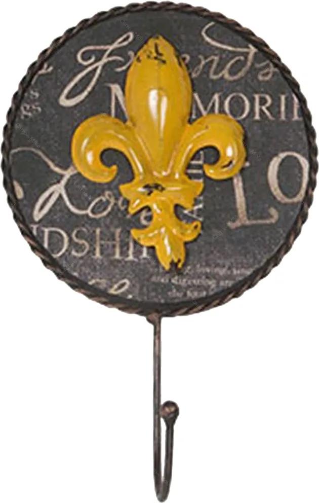 Pendurador Flor de Liz Amarelo - 1 Gancho - Médio em Metal - 26x16 cm
