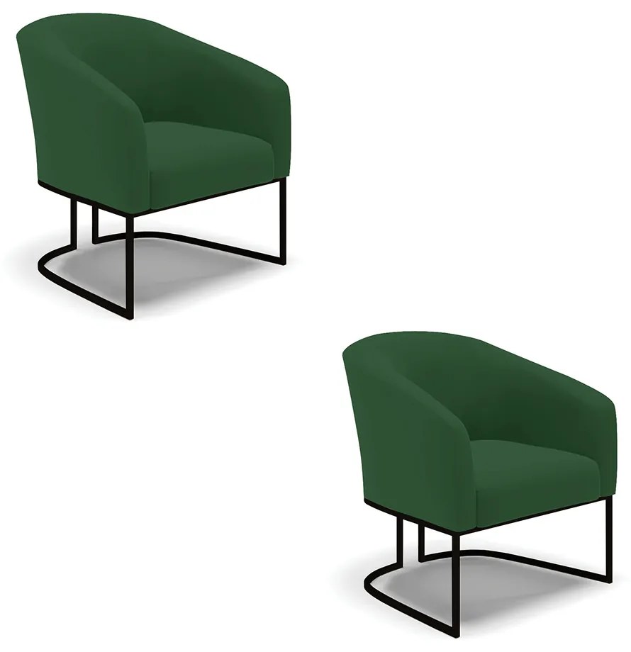 Poltrona Decorativa Industrial Preto Kit 2 Stella Veludo D03 - D'Rossi - Verde