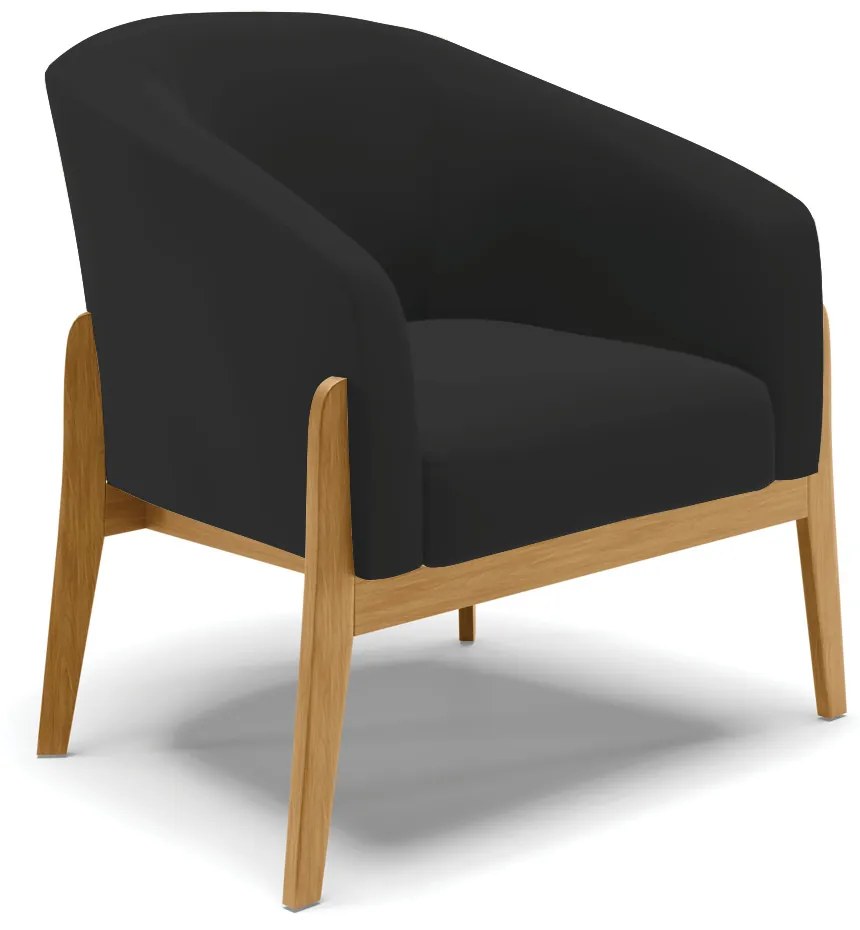 Poltrona Decorativa Base de Madeira Stella Veludo Preto D03 - D'Rossi