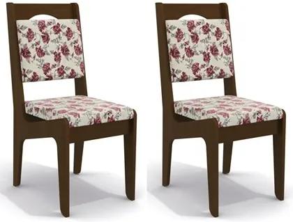 Kit 2 Cadeiras CAD105 para Sala de Jantar Walnut/Rosas Vemelhas - Kappesberg