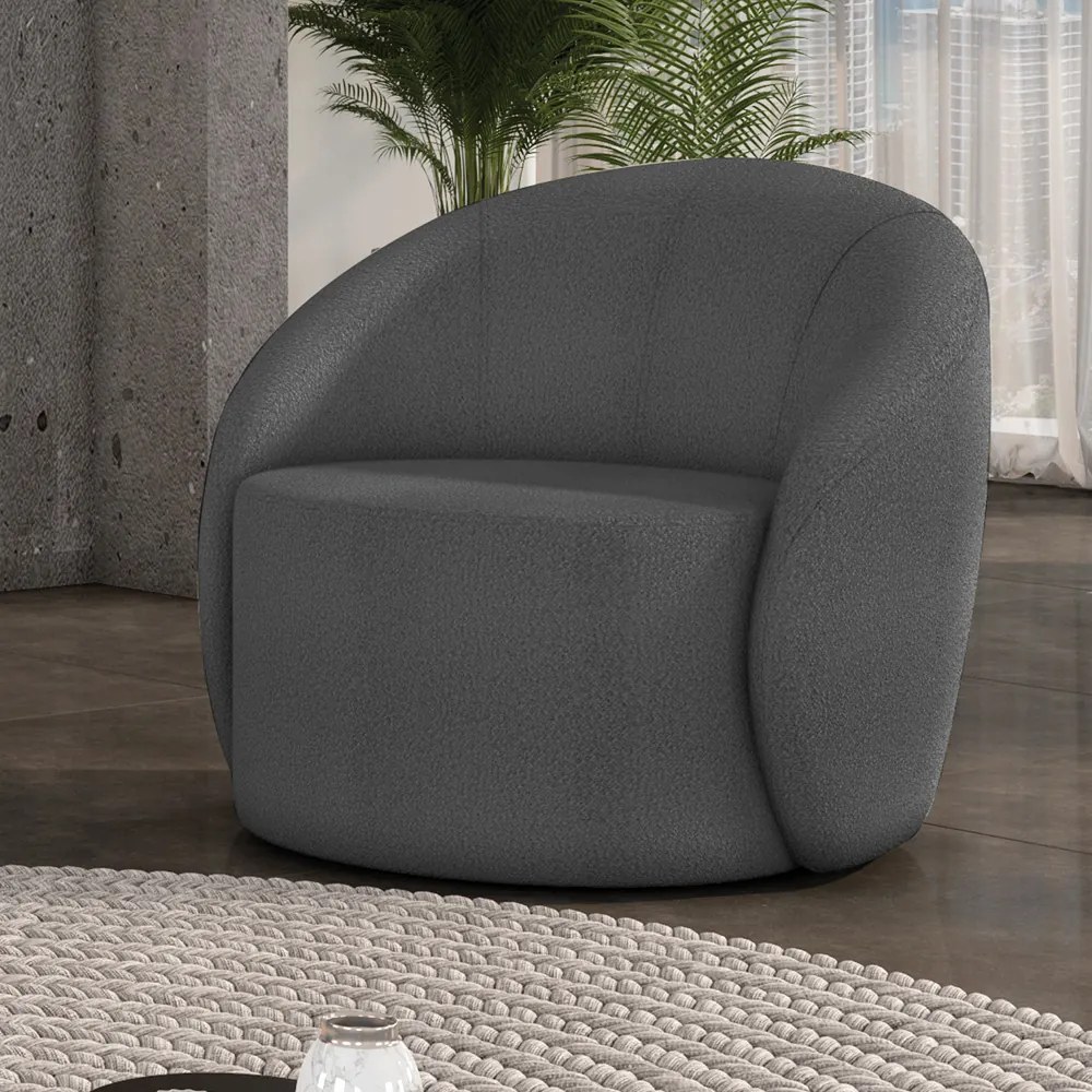 Poltrona Decorativa Orgânica Giratória Lua Bouclê Grafite D03 - D'Rossi