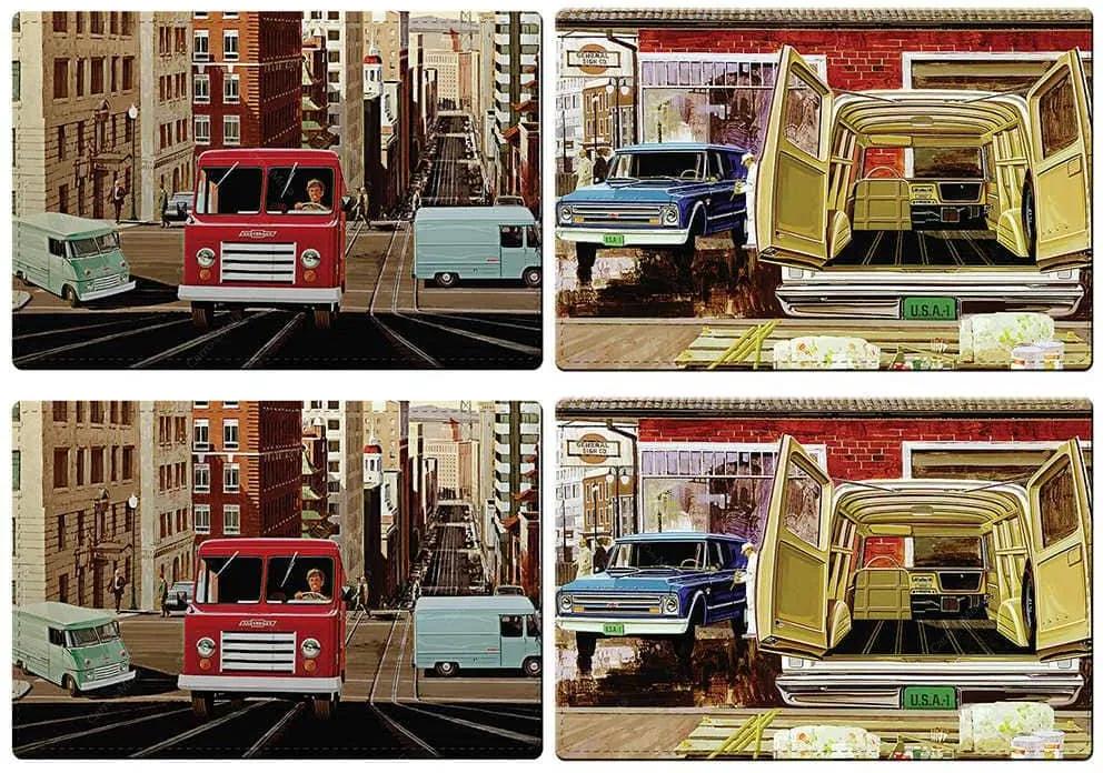 Jogo Americano GM Old Trucks Coloridos - 4 Peças - em PVC - Urban