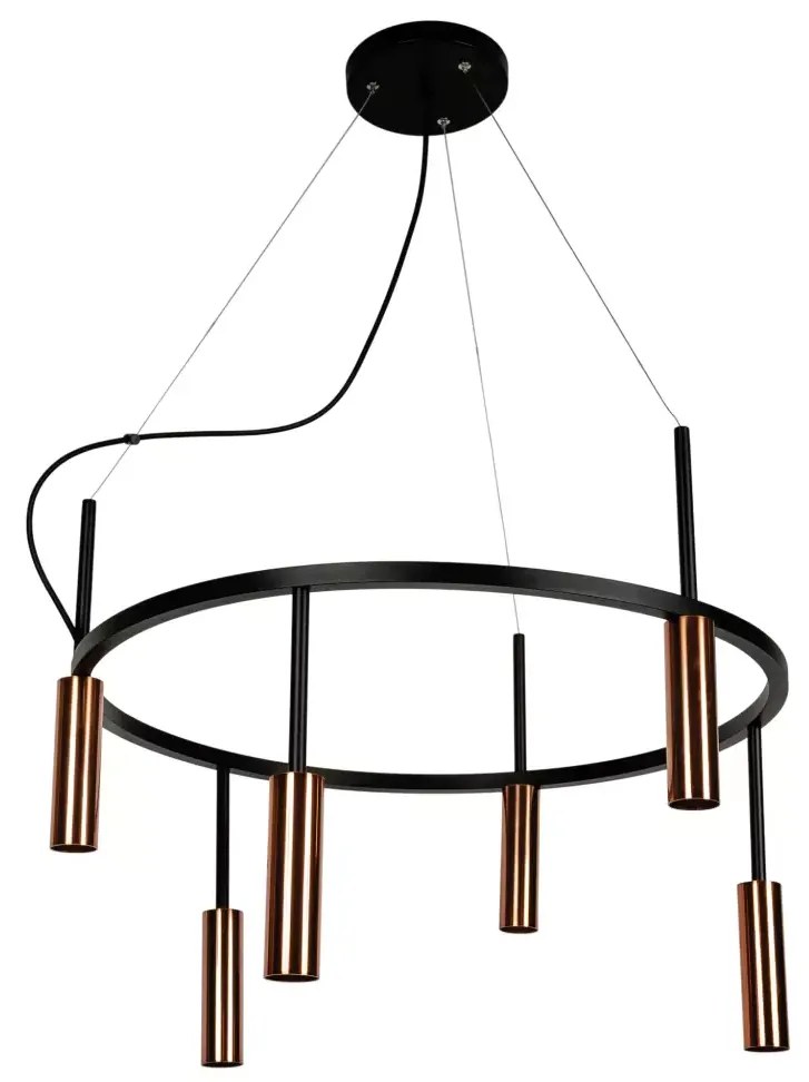 Pendente Platinum Circular Ø60X44,5Cm 6Xmr11 - Usina 16931/60 (PT / FN-F - Preto Texturizado / Fendi Fosco)