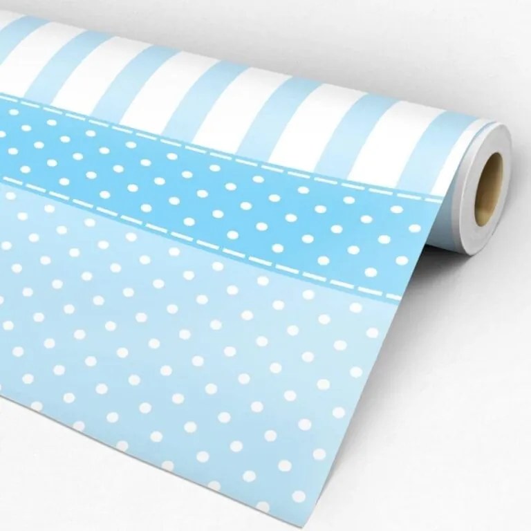 Papel de Parede poá azul bebê com faixa
