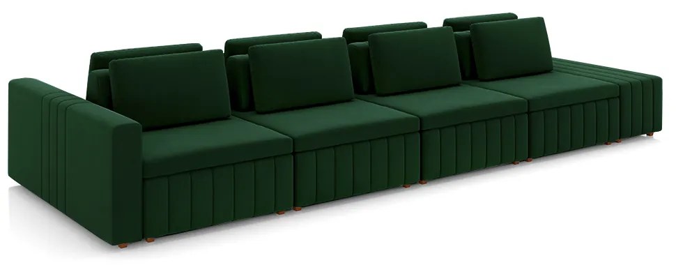 Sofá Ilha com Encosto e Almofadas Móveis Olimpo 425cm Modulado Veludo Verde G45 - Gran Belo