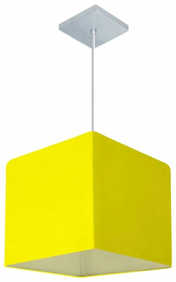 Lustre Pendente Quadrado Md-4058 Cúpula em Tecido 21/25x25cm Amarelo - Bivolt