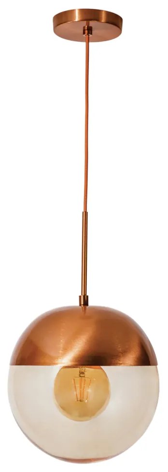Pendente Pool Ø14X17,5X100Cm Globo Ø14 1Xe27 - Usina 16630/14 (CB-V - Cobre Escovado Verniz, Cristal (Transparente))