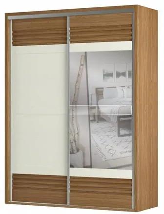 Roupeiro Menfis 2 Portas com Espelho cor Freijo com Detalhe em Off White 180cm - 66660 Sun House