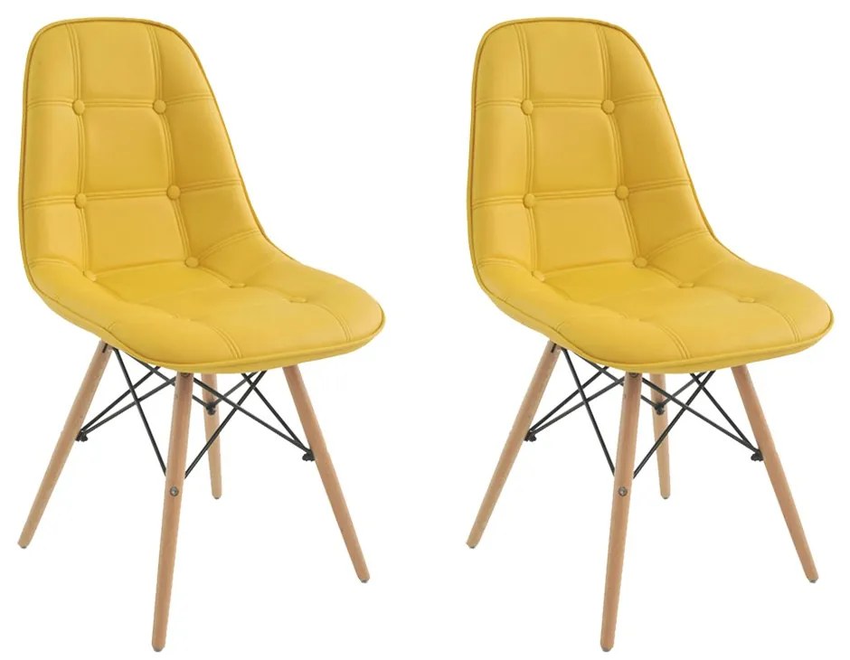 Kit 2 Cadeiras Decorativas Sala e Escritório Cadenna PU Sintético Amarela G56 - Gran Belo