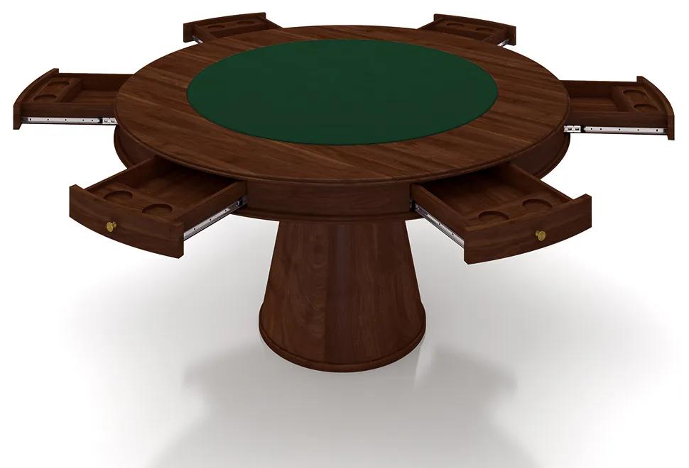 Conjunto Mesa de Jogos Carteado Bellagio Tampo Reversível Verde e 6 Cadeiras Madeira Poker Base Cone Linho OffWhite/Imbuia G42 - Gran Belo
