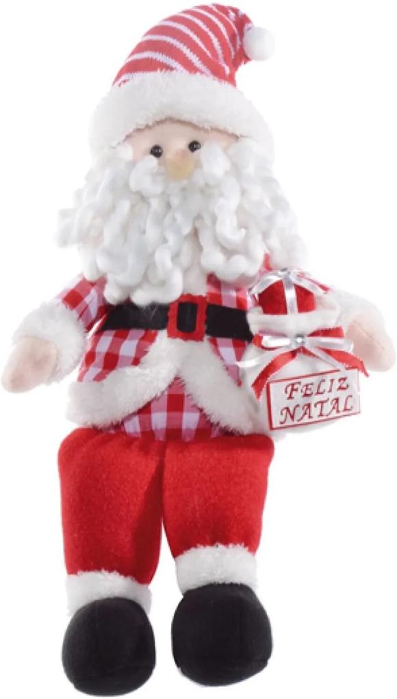 Boneco de Papai Noel Xadrez Segurando Presentes 45cm 1 Peça