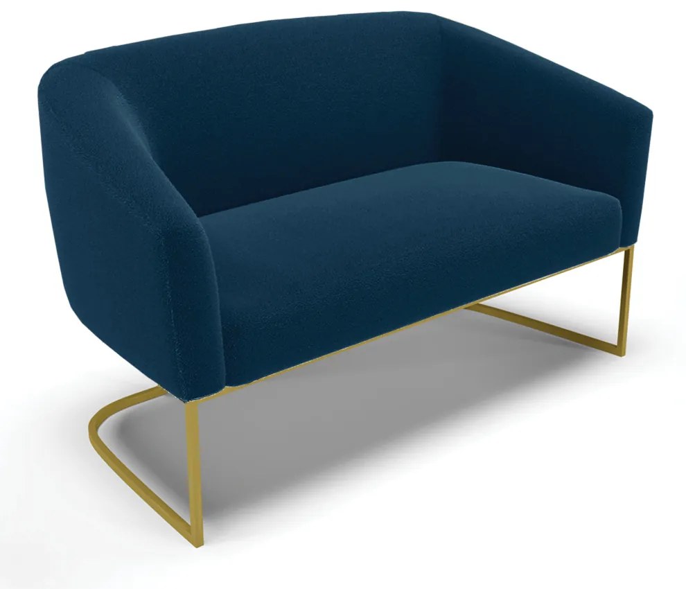 Sofá 2 Lugares Namoradeira Industrial Dourado Stella Bouclê D03 - D'Rossi - Azul