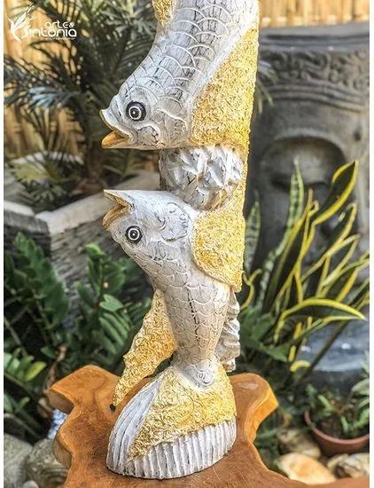 Escultura de Peixes em Madeira 100cm