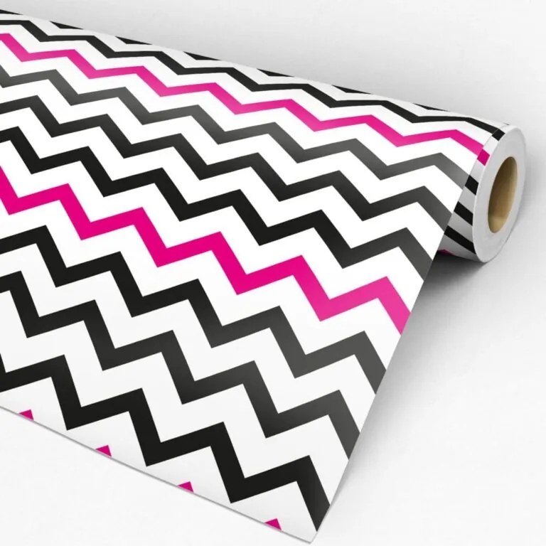 Papel de parede adesivo Chevron preto pink e branco