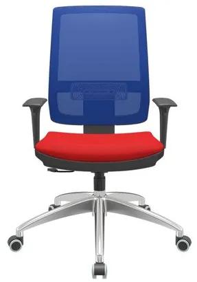Cadeira Office Brizza Tela Azul Assento Aero Vermelho RelaxPlax Base Aluminio 120cm - 63832 Sun House
