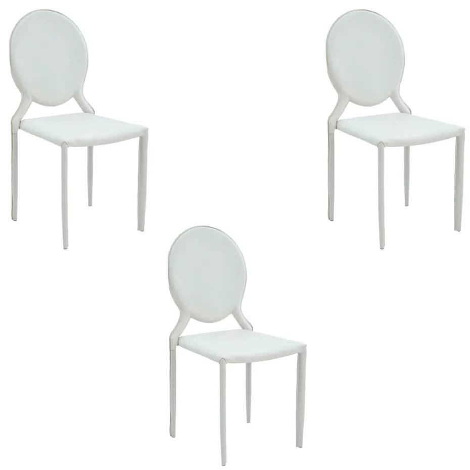Kit 3 Cadeiras Decorativas Sala e Cozinha Karma Medalhão PVC Branca - Gran Belo