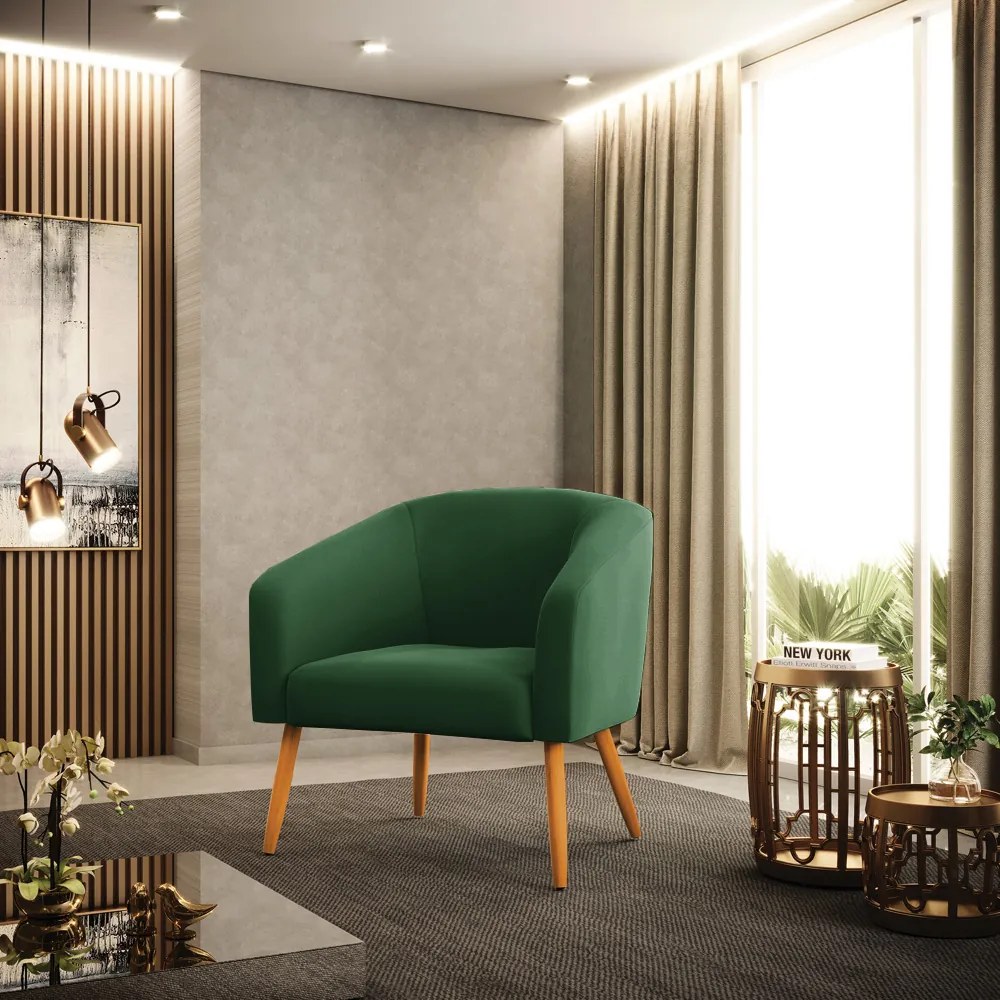 Poltrona Decorativa Pé Palito Castanho kit 2 Stella Veludo D03 - D'Rossi - Verde Esmeralda