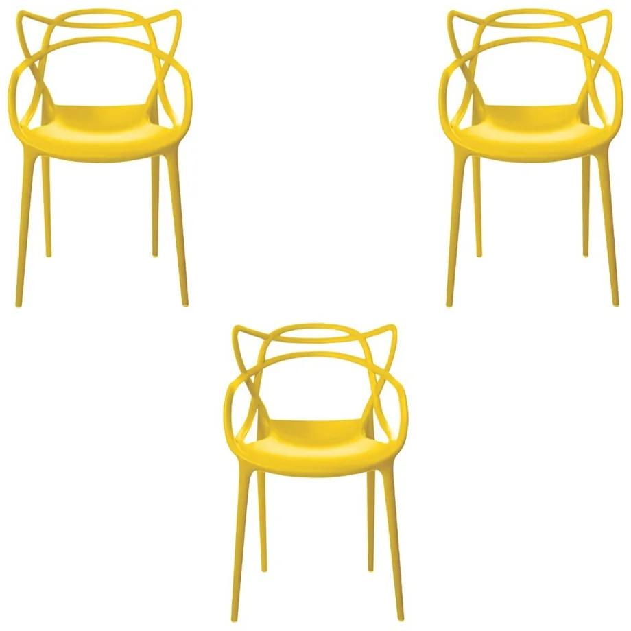 Kit 3 Cadeiras Decorativas Sala e Cozinha Feliti (PP) Amarela G56 - Gran Belo