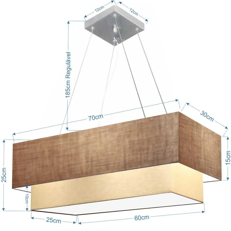 Lustre Pendente Retangular Palha e Bege MJ-4138 Para Mesa de Jantar e Estar