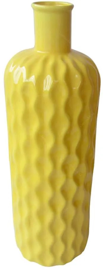 Vaso Texture Wavy Bottle Grande Amarelo em Cerâmica - Urban - 37x11 cm