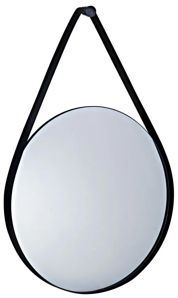 Espelho Redondo Suspenso Decorativo Porchat Com Tira de Metal Preto - Gran Belo